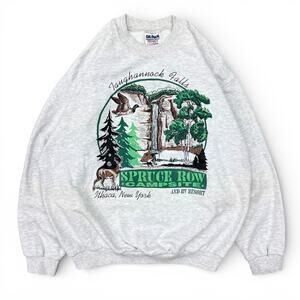 Vintage Taughannock Falls Spruce Row Campsite Nature Crewneck Sweatshirt Grey L